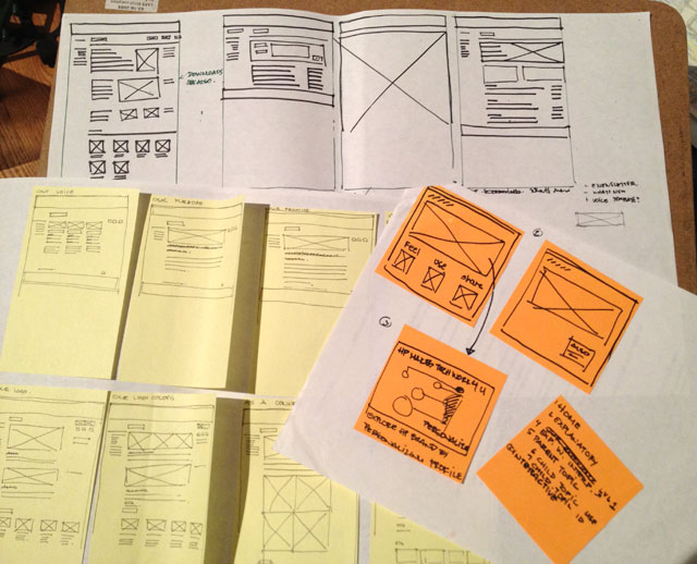 Sketching out wireframes for the HP Experience